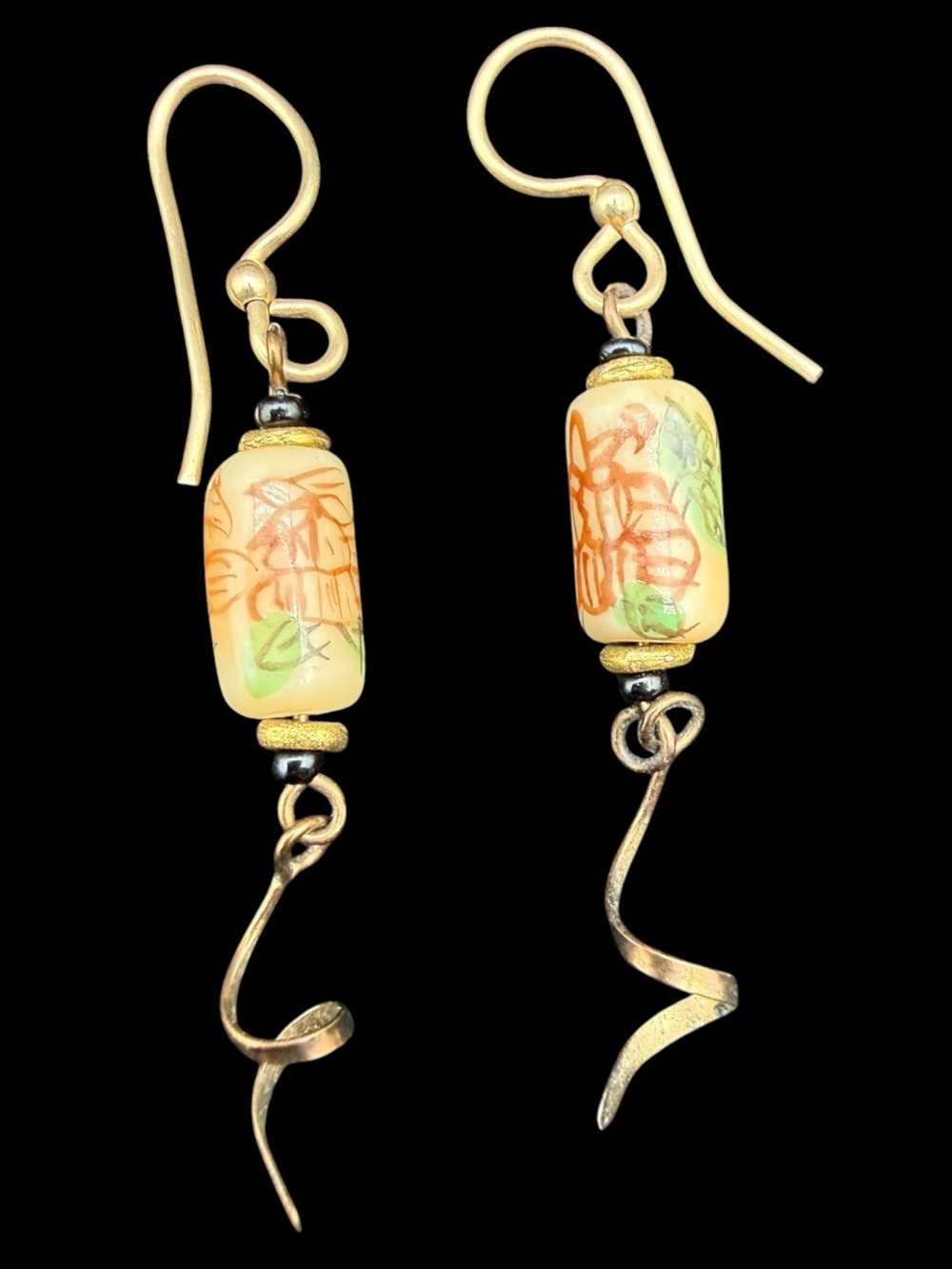 Handcrafted Yellow Floral Glass Bead Drop Earrings